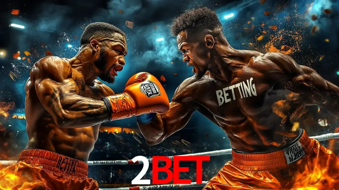 Dois boxeadores em uma luta intensa e explosiva, representando a adrenalina e as oportunidades de apostas em esportes de combate disponíveis na plataforma 2bet.