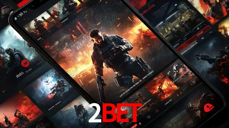 Tela de um celular exibindo uma galeria de jogos de tiro com temática militar, mostrando a variedade de e-sports disponíveis para apostas na plataforma de entretenimento 2bet.